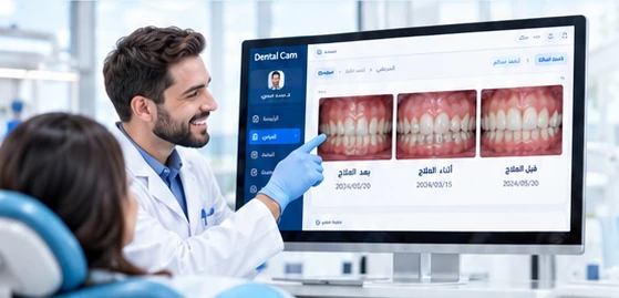 طبيب يتابع تطور حالة الأسنان على حاسوب Dental Cam